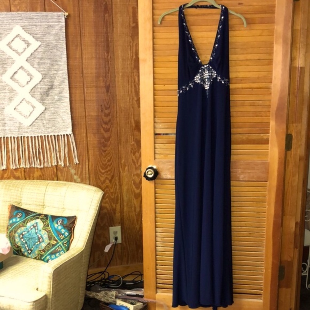 Navy Halter Top Dress Rhinestones Sz. 10